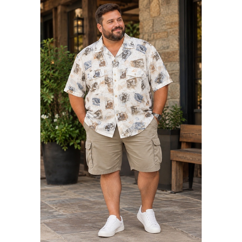 Basic Editions 2XL Short Sleeve Postage Stamp Wildlife Deer Print Shirt